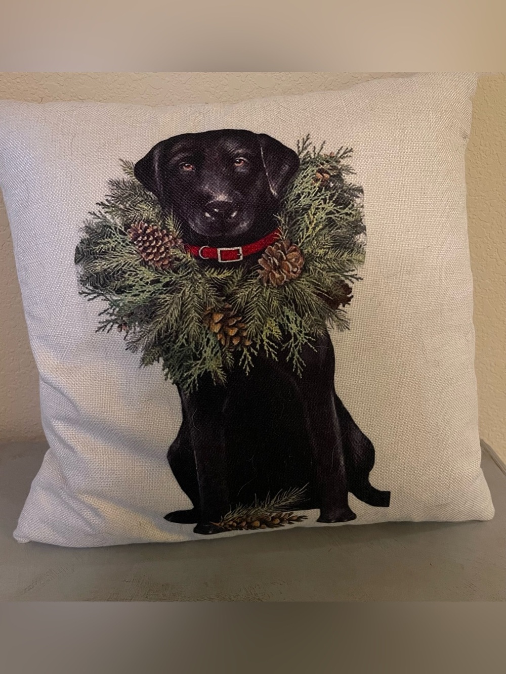 Holiday Black Labrador Decorative Throw Pillow with Red Collar